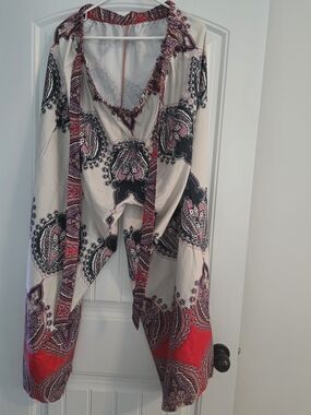 SHEIN Cream Paisley Wide-Leg Jumpsuit with Red & Black Accents